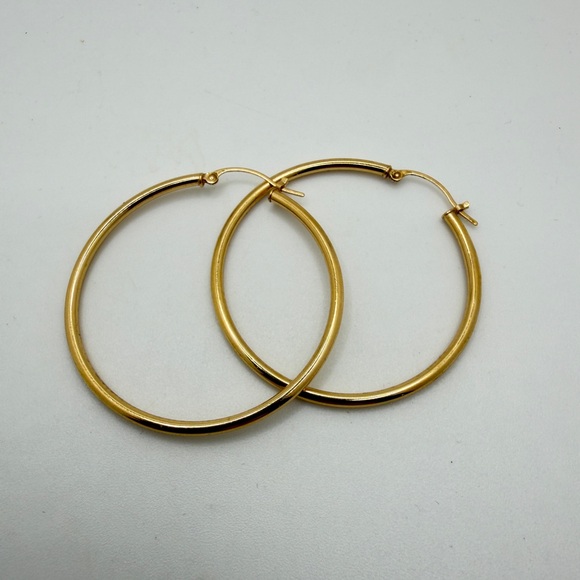 Vintage 14kt Yellow Gold 42mm round hoop earrings! - Picture 3 of 15